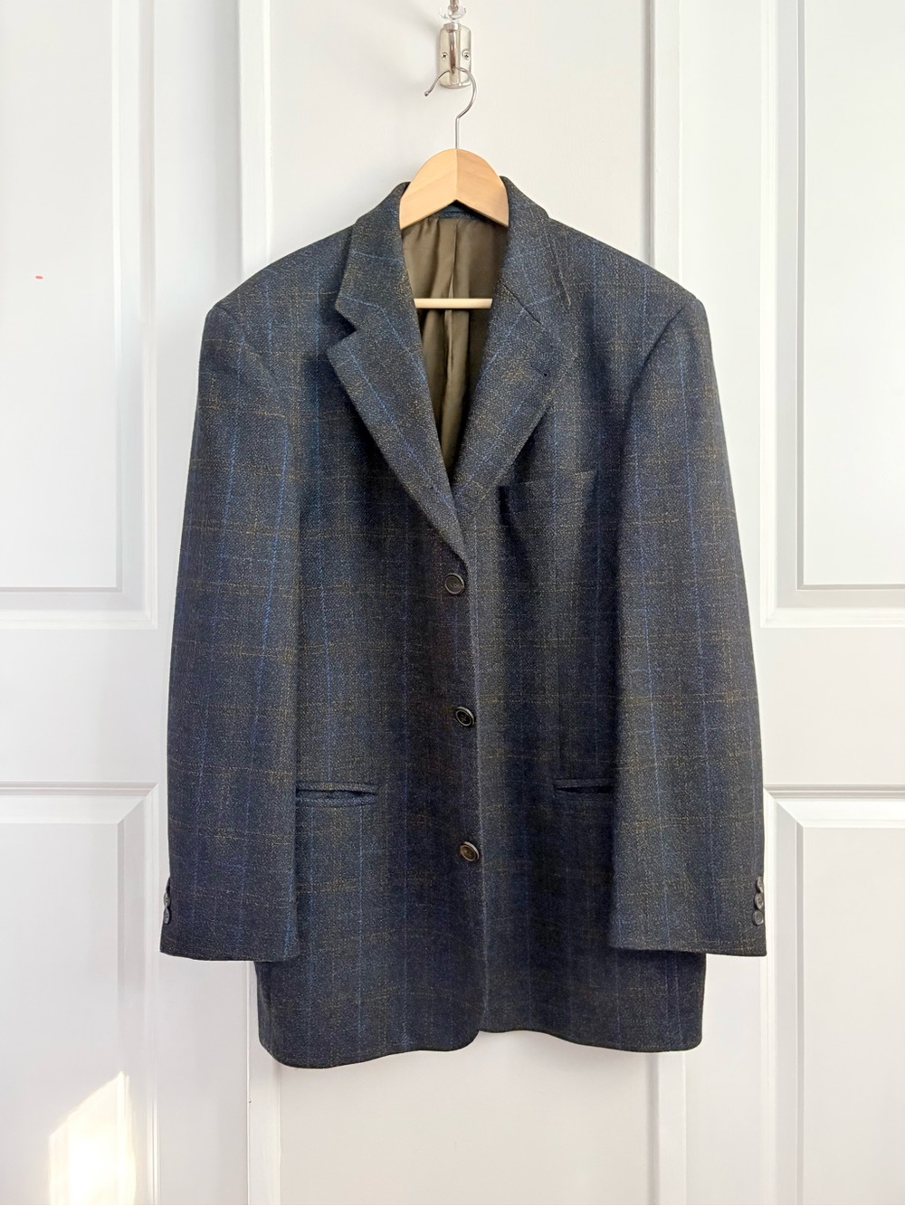 Vintage Hugo Boss Mars Men’s Wool Windowpane Blazer 54 / 44 Made in Italy